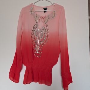 Pink and Orange Ombre Embellished Blouse